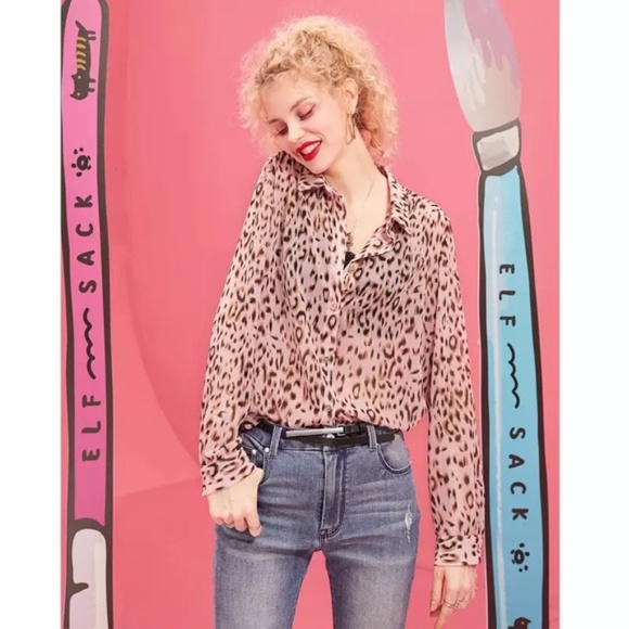 EllenTracy Light Leopard Animal Print Blouse Shirt - Picture 16 of 16